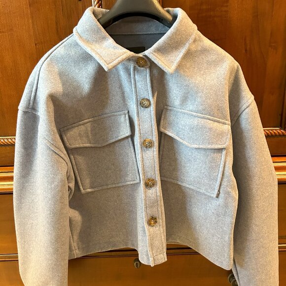 Light Blue Fall Cropped Jacket - Picture 1 of 8